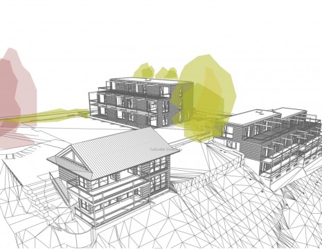 Immobilienentwicklung Holzbau Visualisierung Park auf der Egg Frenkendorf